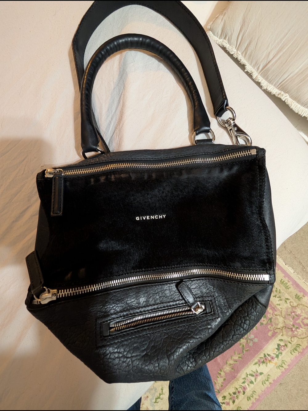 Vintage Authentic Givenchy Black Leather & Haircalf Handbag